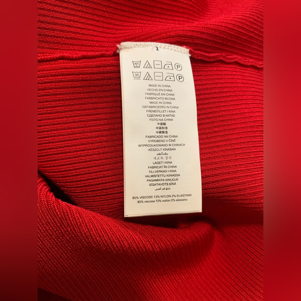 NWT Michael Kors Ribbed V-Neck Lace Up‎ Shoulder Detail Red Midi Dress Sz L Chic - Picture 6 of 6